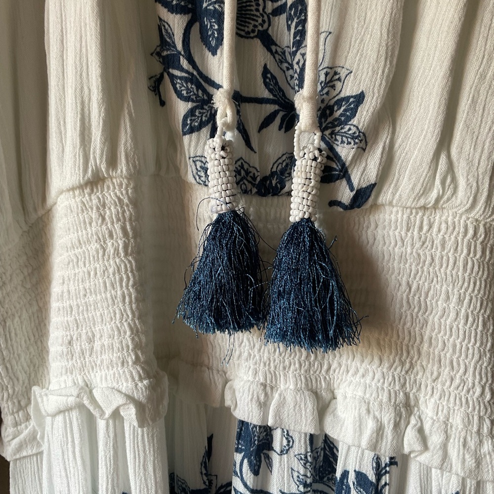 Chico's White Maxi Dress with Blue Floral Embroidery - Picture 7 of 14
